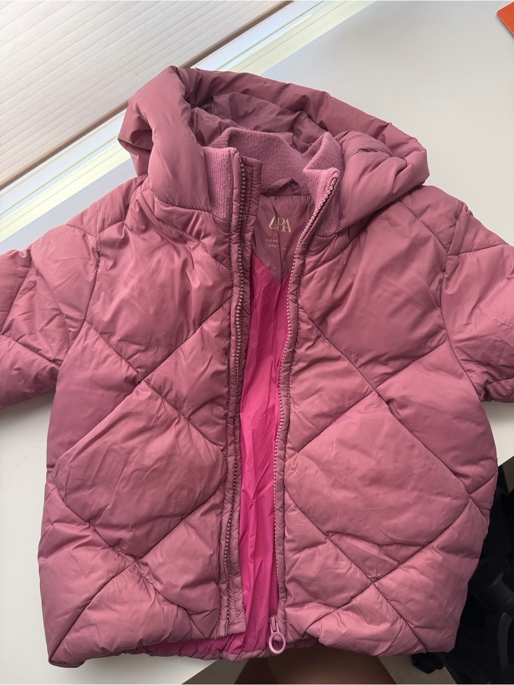 ZARA Kids Dusty Rose Hooded Quilted Puffer Jacket